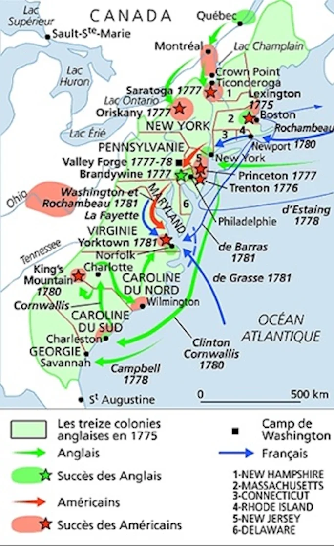 Map of major battles of the American War of Independence