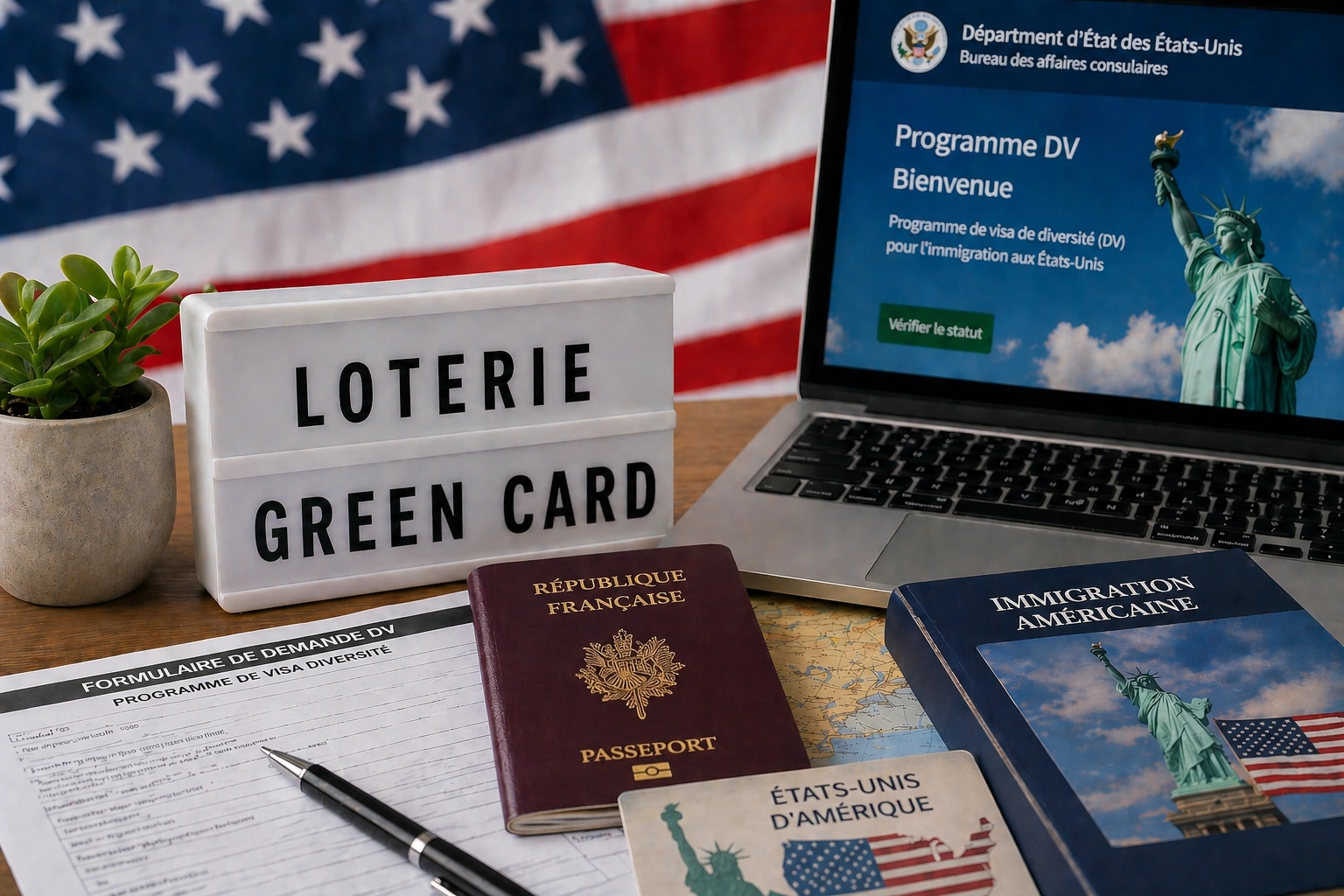 Illustration de la loterie Green Card des États-Unis