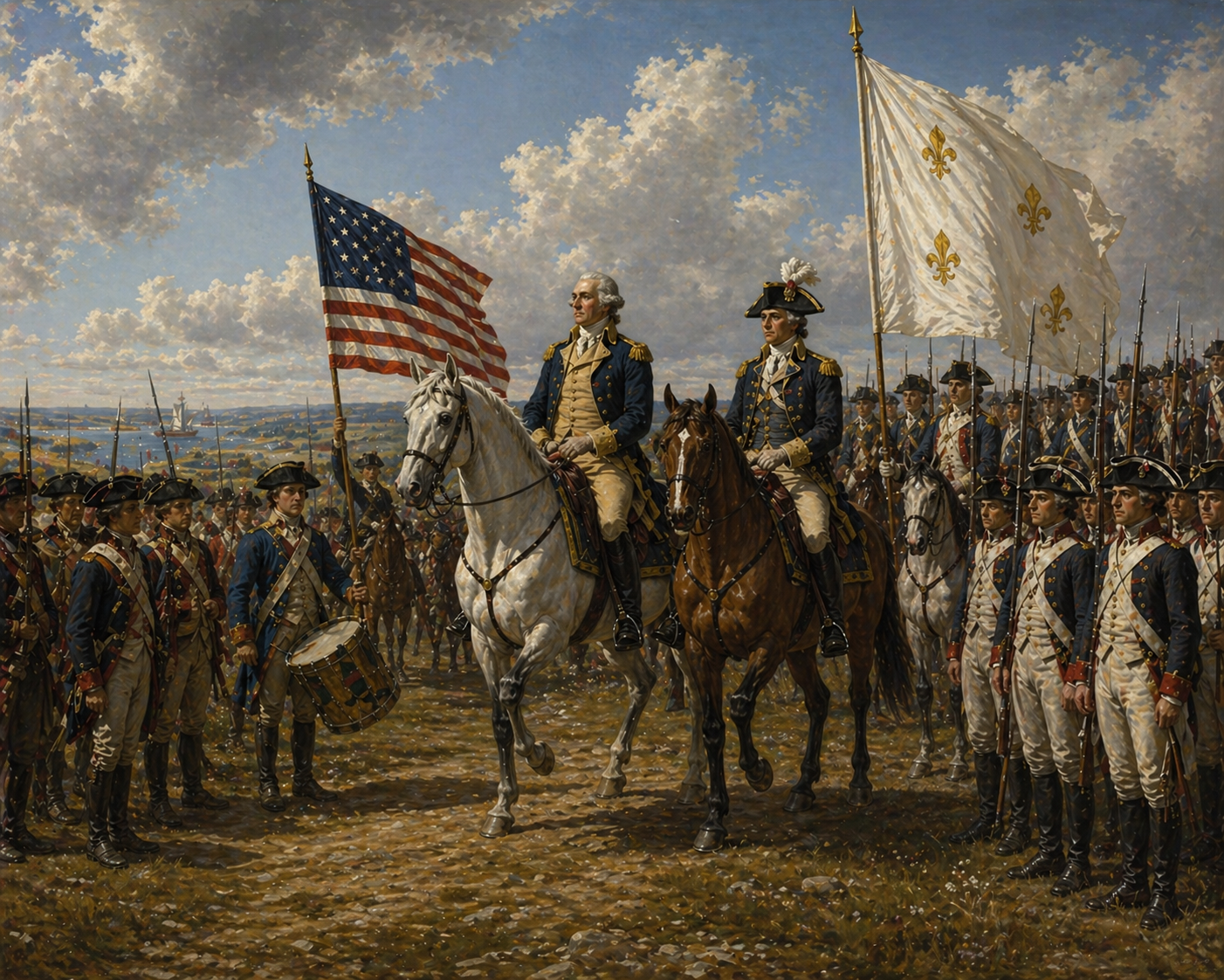 George Washington et le général Lafayette — coopération tactique franco-américaine, 1781